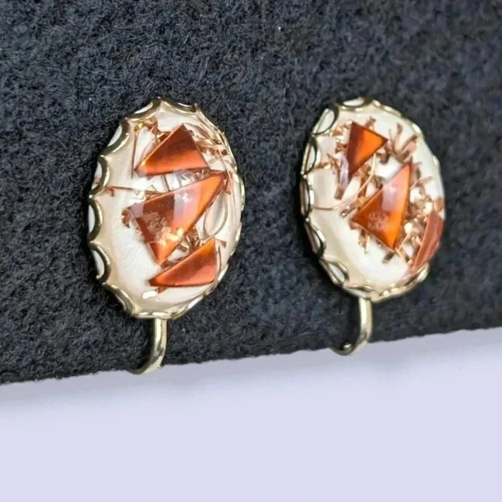 Vintage Glitter Lucite Red & White Earrings